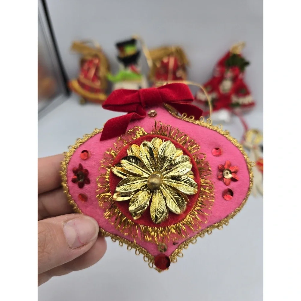10 Felt Christmas Ornaments,  Handmade, 60's‎ Vibe, Most Wonderful Time Of Year